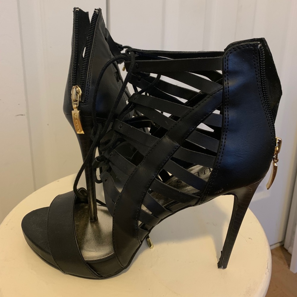 Lace up black high heels